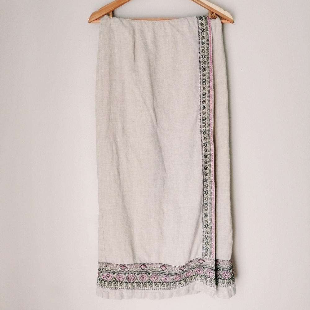 Vintage 100% Linen Wrap Maxi Skirt Oat Flax